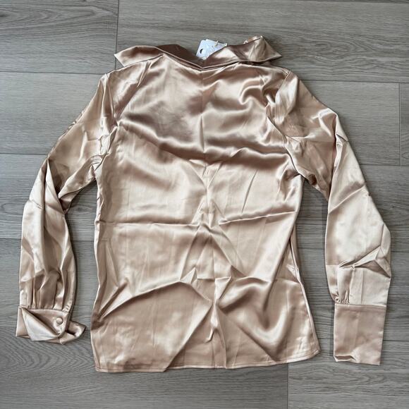 Commense Elegant Satin Old Money Pleated Long Sleeve Blouse Champagne Small - Picture 3 of 6